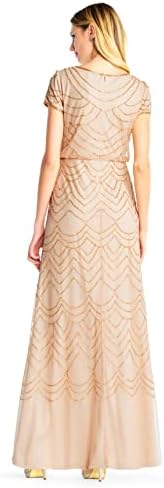 Adrianna Papell Womens Short Sleeve Blouson Beaded Gown