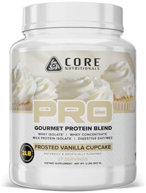 Core Nutritionals Pro Sustained Release Protein Blend, Digestive Enzyme Blend, 25G Protein, 2G Carb, 28 Servings (Frosted Vanilla Cupcake)