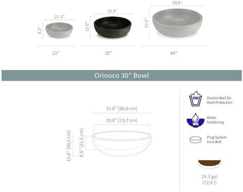 Crescent Garden Orinoco Planter Bowl – Double-Walled Resin Pot for Succulents, Flowers Without Drain Hole - 21" W x 8.25" H (Weathered Concrete)