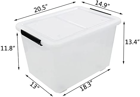 Clear Plastic Storage Bins with Wheels, 4-Pack Latch Boxes, 30 L