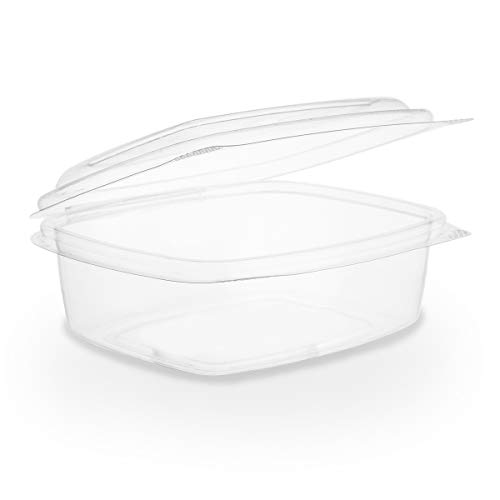 Vegware Compostable 32oz Hinged Clear Deli Containers, Case of 200, PLA Plastic Meal Prep, To Go Box With Lid, Made from PLA, A Renewable Material Made from Plants, Tight Seal for Freshness