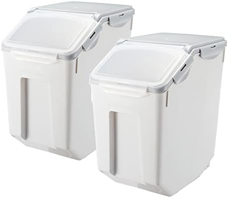 HANAMYA 10 Liter / 20 lbs Rice Storage Container with Measuring Cup, BPA free, For Rice | Grain | Pet Food | Flour, 2 counts, Clear