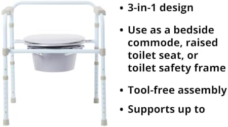 McKesson Folding Bariatric Commode Chair with 7.5 qt, 13 3/4 in, 1 ct | Seat Width