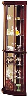 Acme Corner Curio Cabinet with 4 Glass Door with 5 Shelves. Wooden Frame & Mirrored Back, 16" L x 16" W x 71" H, Easy Assembly, Cherry Finish