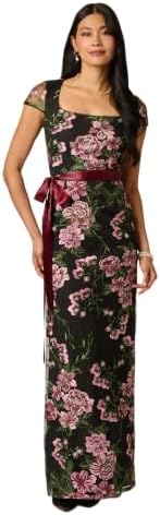 Adrianna Papell Cascading Floral Embroidered Long Column Gown