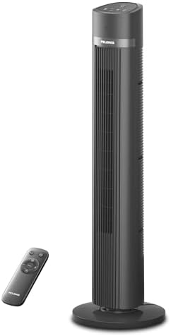 PELONIS 40-inch Bladeless Tower Fan for Bedroom, Standing Fan with Remote Control, 26ft/s, 90° Oscillation, 3 Speed Settings, 27 dB, 3 Modes