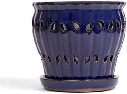 rePotme 6" Pinwheel Fluted Ceramic Plant Pot (Cream Over Lavender) - Includes Free 6 inch Slotted Pot Liner - Great for Orchids, Succulents