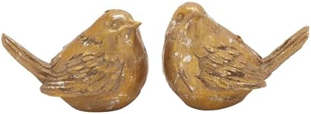Deco 79 Polystone Bird Decorative Sculpture Home Decor Statues, Set of 2 Accent Figurines 8"W, 6"H, Gold