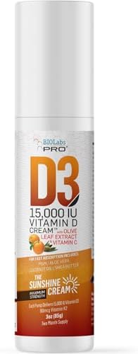 All Natural Vitamin D3 15000IU Vitamin D Cream, Maximum Strength Vitamin K2 | Fight Vitamin D Deficiency Naturally, with Olive Leaf Extract