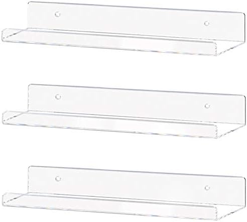 Weiai Clear Acrylic Shelves 15" Invisible Floating Wall Mount Display Bookshelf