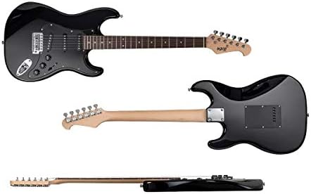 Monoprice Cali Classic Electric Guitar - Black 6 Strings, Double-Cutaway Solid Body, Right Handed, SSS Pickups, Full-Range Tone, With Gig Bag