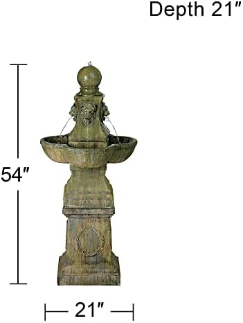 John Timberland Royal Lion 54" High Garden Large Pedestal Outdoor Fountain | Italian Decor Faux Stone Floor Standing Tall Bubbler Water Feature for