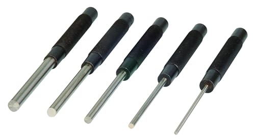 Mitutoyo 985-118 Drive Pin Punch Set, X-Large, 8", 5 Piece | Heat-Treated Steel, Knurled Grip, Satin-Chrome Finish, Machining, Fabrication