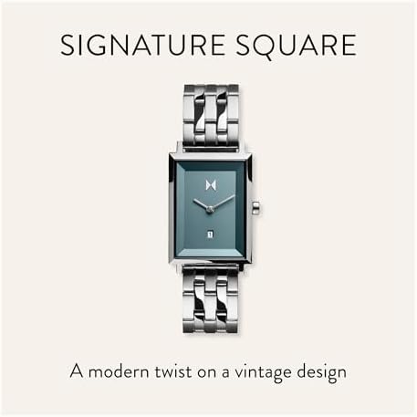MVMT Signature Square Women's Watch 2 Hand Analog Quartz Stainless Steel Case and Bracelet Water Resistance Premium Minimalist Design for Her 24mm