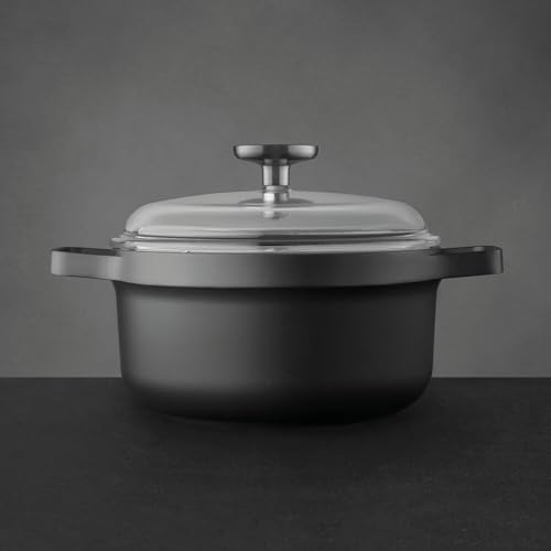 Berghoff GEM Nonstick 8" 3qt Stockpot with Glass Lid, Induction Soup Pot | Cast Aluminum Oven Safe Pasta Pot with Detachable Handle