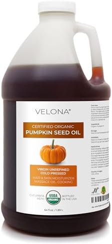 velona Pumpkin Seed Oil USDA Certified Organic - 64 Fl Oz | 100% Pure and Natural Carrier Oil | Unrefined, Cold Pressed | Cooking, Face, Hair