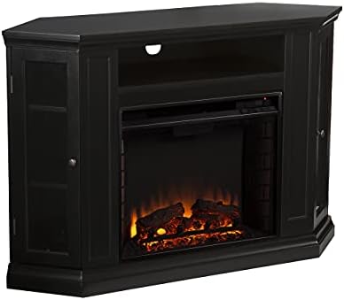 SEI Furniture Claremont Convertible Corner Electric Fireplace Media Stand with Storage, Black