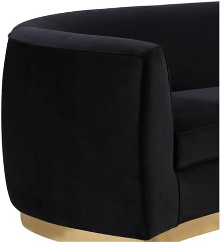 Meridian Furniture Julian Collection Modern | Contemporary Velvet Upholstered Loveseat with Stainless Steel Base in Rich Gold Finish, Black, 70" W x 34" D x 28" H