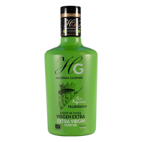 HACIENDA GUZMÁN - Organic and Bio Extra Virgin Olive Oil Hojiblanca. Ideal for grilled or fresh vegetables and white fish. Available in 16.9 FL OZ