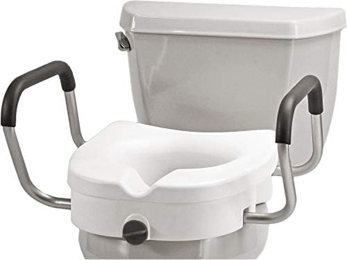 NOVA Toilet Seat Riser with Arms – Adds 5” Height, Raised Toilet Seat with ON/Off Front Lock, Adjustable & Removable Padded Arms (17.75”–20”), 300 lb Capacity, Safety Aid for Seniors