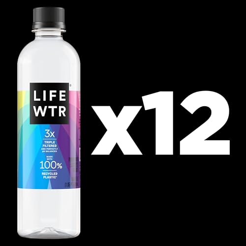 LIFEWTR Premium Purified Water, pH Balanced with Electrolytes, 100% recycled plastic bottles, 23.7 Fl Oz Flip Cap Bottles, 700 mL (Pack of 12)