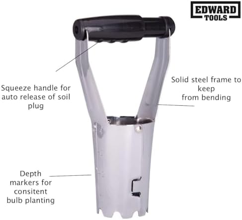 Edward Tools Bulb Planter - Bend Free Tool for Planting Bulbs, Depth Marker for More consistent Planting Tulips, Daffodils, Dahlias (Assorted)