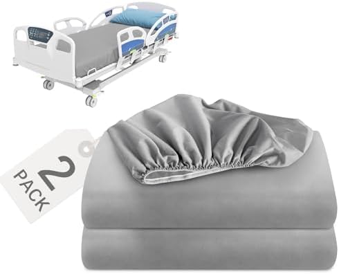 2 Pack Hospital Bed Sheets Fitted 36’’×84’’×14’’ Hospital Bed Sheet, Grey | Fit for Home & Hospital Care Beds, Shrinkage & Stain Resistant RV Twin Sheets for RV Twin/Bunk Mattress
