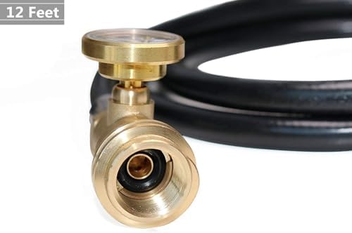 12 Feet Propane Hose Extension with Gauge and POL to QCC1 Adapter for Grill