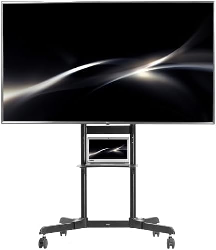 VIVO Mobile TV Cart for 32 to 83 inch Screens up to 110 lbs, LCD LED OLED 4K Smart Flat and Curved Panels, Rolling Stand with Laptop DVD Shelf, Locking Wheels, Max VESA 600x400, Black, STAND-TV03E