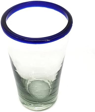 Cobalt Blue Rim 16 oz Pint Glasses (set of 6), Recycled Glass, Lead-free, Toxin-Free (16oz Pint)