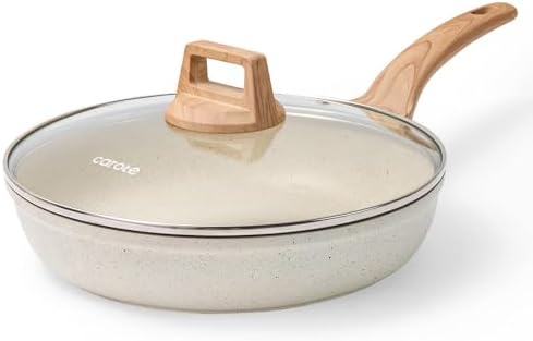 CAROTE Non Stick Frying Pan, 12 Inch Classic Granite Skillet with Glass Lid