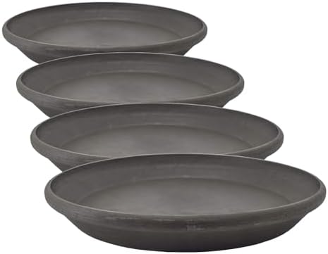 PSW Pot Collection AP25DC 10-inch Plastic/Stone/Wood Composite Plant Saucer Drip Tray – No Drainage Hole (Drillable), Indoor/Outer Water Tray, Dark Charcoal