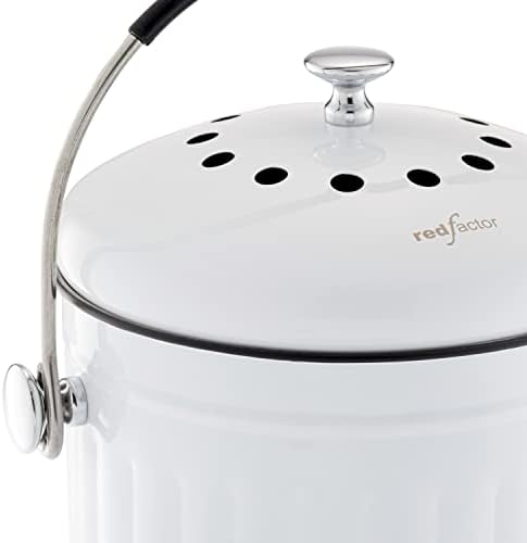 RED FACTOR Premium Compost Bin for Kitchen Countertop - Stainless Steel Food Waste Bucket with Innovative Dual Filter Technology - Includes Spare