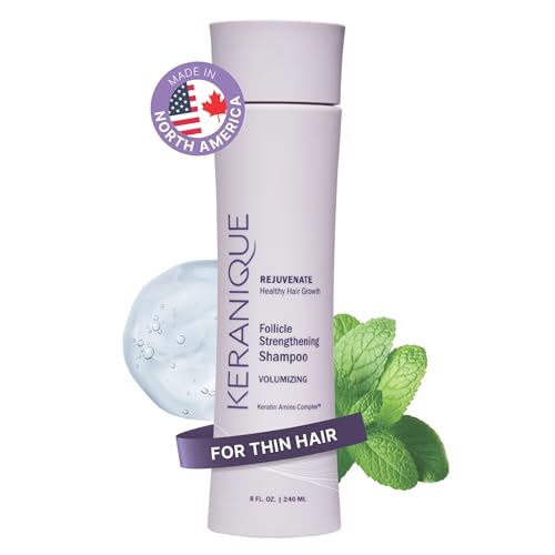 Keranique Volumizing Shampoo for Hair Repair, Growth & Thinning Hair Support – Keratin, Biotin, Menthol & Niacinamide, Anti-Breakage, Lightweight Strengthening Formula 8 Oz - Keratin Amino Complex™