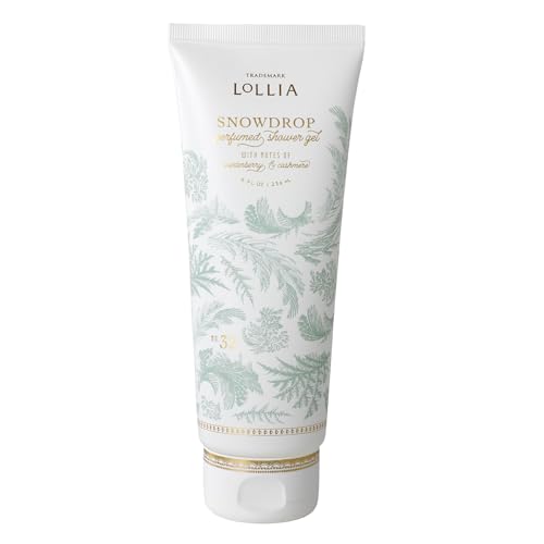 LOLLIA Wish Shower Gel, 8 fl oz, Vanilla Bean, Rice Flower, Jasmine Leaves, & Sugar Cane, Luxury Shea Moisture Hydrating Women's Body Wash, Delicate & Relaxing Scented Bath Soap for Self Care