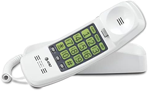 AT&T Trimline Corded Phone, No AC Power Needed, Extra Large Buttons, Visual Ringer, Lighted Keypad, 10-Number Speed Dial, Wall Mountable, White | 213