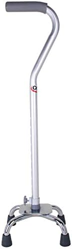 Carex Quad Cane with Small Base - Quad Walking Cane with Offset Cane Handle and Adjustable Height - 4 Tip Cane for Stability, Grey/Silver