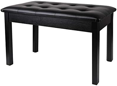 MU PU Leather Padded Piano Bench with Waterproof Cushion and Inner Solid Flip-Top Extra Music Storage for 2 People (Black)