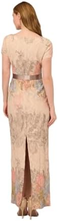 ADRIANNA PAPELL Women's Mateleasse Column Gown | Elegant Evening Gown with Floral Design, Back Slit & Cap Sleeves