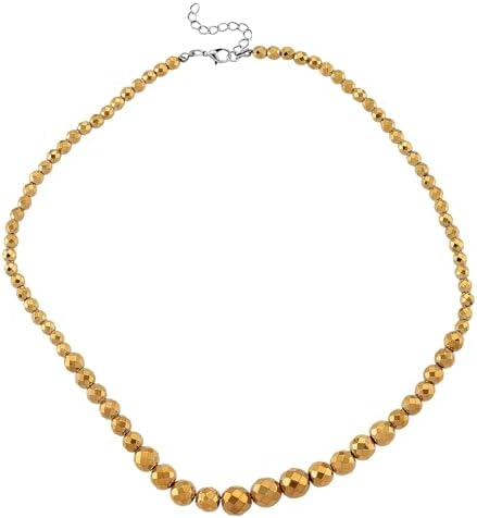 Yellow Gold Color Hematite Beaded Necklace Silvertone 560.00 ctw 21-23"