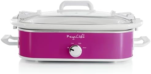 MegaChef 3.5 Quart Rectangle Casserole Slow Cooker with 3 Temperature Settings, Carry Handles and Locking Tempered Glass Lid (Cream)