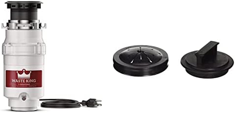 Waste King L-1001 Garbage Disposal with Power Cord, 1/2 HP & 1025 EZ Mount Garbage Disposal Stopper and Splash Guard, Black