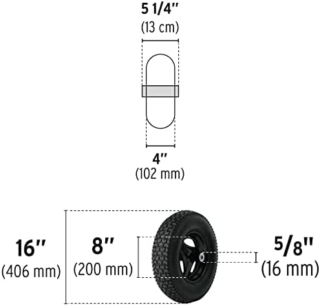 Truper 16-Inch Reinforced Wheelbarrow Tire and Rim Assembly, Includes Axle and Industrial Bearings, Heavy-Duty Replacement Wheel (Model RN / 11852)