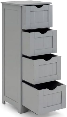 Tangkula Bathroom Floor Cabinet, Freestanding Narrow Side Storage Organizer with 4 Drawers, Multifunctional Towel Cabinet with Anti-Tip Kit for Living Room Laundry Entryway (4 Drawers, White)