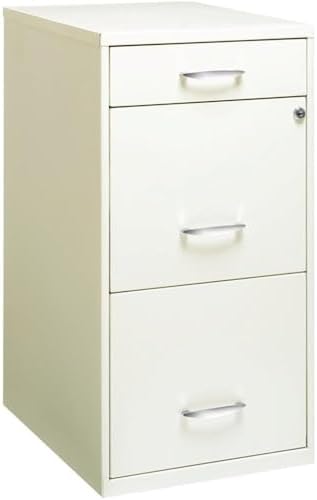 Scranton & Co 3-Drawer Metal Filing Cabinet, 27.32" H x 14.25" W x 18.00" D, Pearl White Finish, Locking Storage with Letter-Size File Drawers, Non-Porous Painted Steel for Home or Office