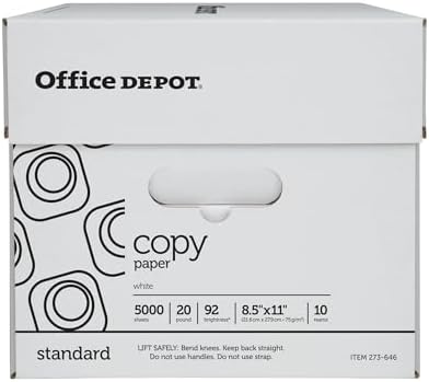 Office Depot White Copy Paper, 8 1/2in. x 11in., 20 Lb, 500 Sheets Per Ream, Case Of 10 Reams, 40402786