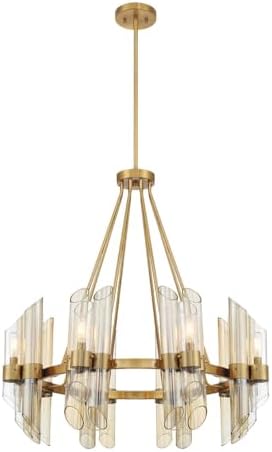 Savoy House 1-9105-8-322 Biltmore Art Deco Style Clear/Smoked/Champagne Glass Round Chandelier, 8-Light 480 Total Watts, 31" H x 30" W, Warm Brass
