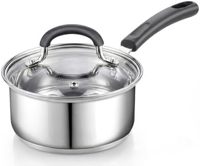 Cook N Home Professional 2 Quart Stainless Steel Saucepan with Lid, Small Kitchen Induction Cooking Sauce Pot Pan, Stay-Cool Silicone Handle, Dishwasher Safe