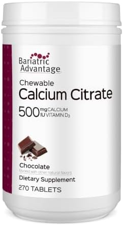 Bariatric Advantage Calcium Citrate Chewable 500 mg - for Bariatric Surgery Patients - High-Potency, Easy-Digest Tablets - Calcium Citrate - Bone Strength Supplements* - 90 Count - Wild Cherry