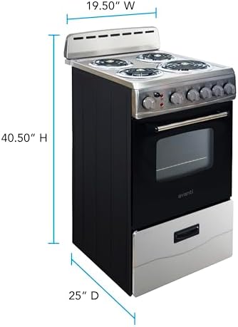 Avanti Electric Range Oven Compact Design, 2.1-Cu.Ft. Capacity with 4 Coil Burners, Framed Glass Oven Door, Storage Drawer and Broiler with Pan, 20-Inch, White